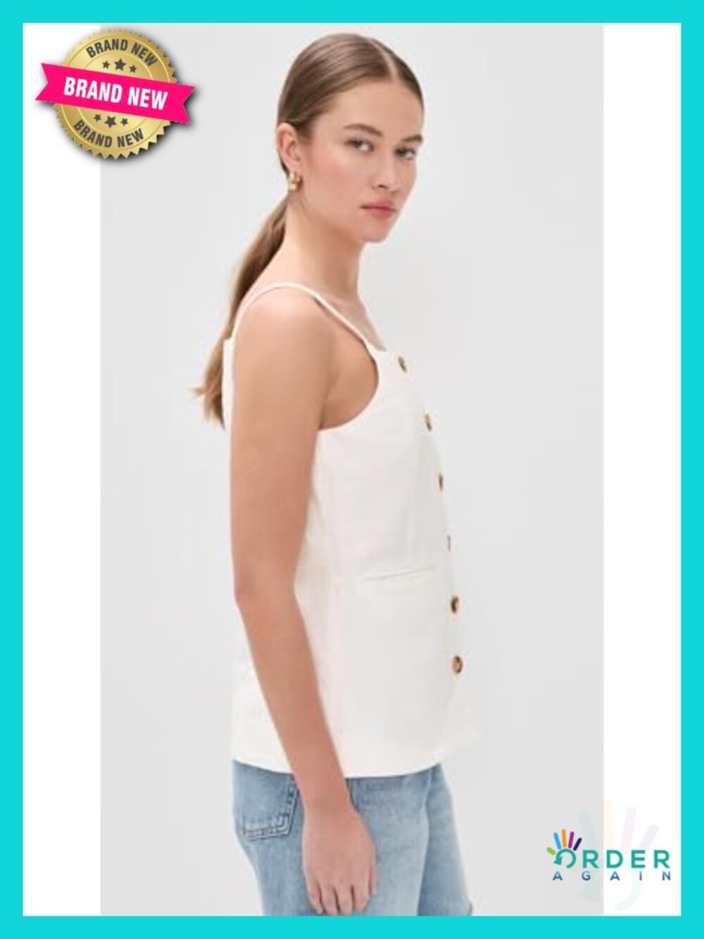 Cloud Burst Tank Top โ Lightweight Cotton Linen Vest Square Neck - Picture 4 of 5